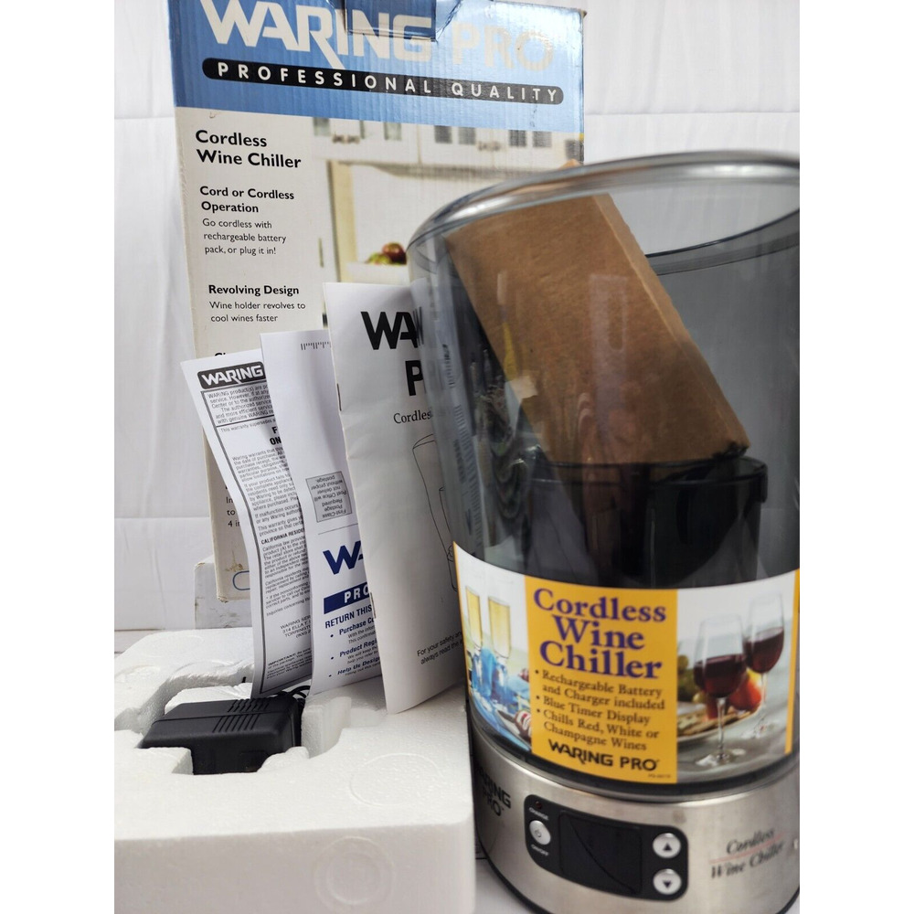 Waring Pro Cordless Wine Chiller w/Timer, Easy To Use Battery/Cordless Operation